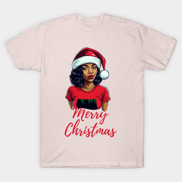 Black Woman Santa, Black Mrs Santa Claus, African American Santa, Merry Christmas T-Shirt by UrbanLifeApparel